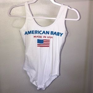 White “American baby” bodysuit